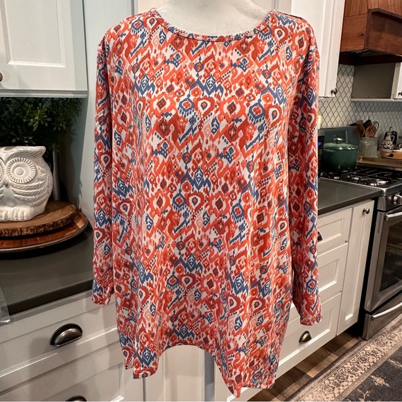 Orvis Womens Ikat 3/4 Sleeve Tee Shirt Tunic Size XL Colorful Modal Stretch NWT - Picture 1 of 14